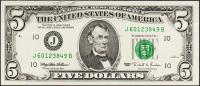 Банкнота США 5 долларов 1995 года. Р.498 UNC "J" J-B