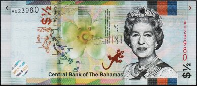 Банкнота Багамские острова 1/2 доллара 2019 года. P.NEW - UNC - Банкнота Багамские острова 1/2 доллара 2019 года. P.NEW - UNC