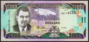 Ямайка 100 долларов 1994г. P.76а - UNC - Ямайка 100 долларов 1994г. P.76а - UNC
