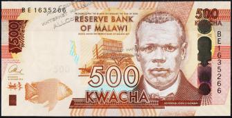 Банкнота Малави 500 квача 2014 года. P.66 UNC - Банкнота Малави 500 квача 2014 года. P.66 UNC