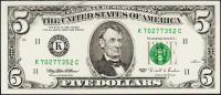 Банкнота США 5 долларов 1995 года. Р.498 UNC "K" K-C