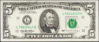 Банкнота США 5 долларов 1995 года. Р.498 UNC "L" L-H