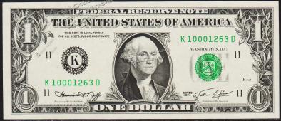 Банкнота США 1 доллар 1974 года. Р.455 UNC "K" K-D - Банкнота США 1 доллар 1974 года. Р.455 UNC "K" K-D