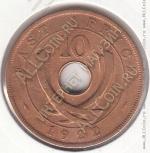 19-62 Восточная Африка 10 центов 1922г. КМ # 19 бронза 11,14гр. 