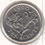 23-75 Бермуды 10 центов 1990г. КМ # 46 UNC медно-никелевая 2,45гр.17,9мм