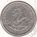 33-87 Восточные Карибы 25 центов 1998г. КМ # 14 медно-никелевая 6,48гр. 23,98мм