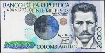 Банкнота Колумбия 20000 песо 01.05.2000 года. P.448e - UNC - Банкнота Колумбия 20000 песо 01.05.2000 года. P.448e - UNC