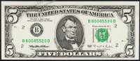 Банкнота США 5 долларов 1995 года. Р.498 UNC "B" B-D