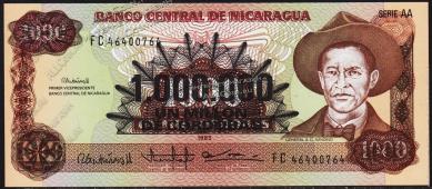 Никарагуа 1.000.000 кордоба 1990г. P.164 UNC на 100 кордоба 1985г. - Никарагуа 1.000.000 кордоба 1990г. P.164 UNC на 100 кордоба 1985г.