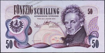 Банкнота Австрия 50 шиллингов 1970 (1983) года. P.144 UNC - Банкнота Австрия 50 шиллингов 1970 (1983) года. P.144 UNC