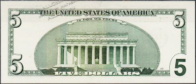 Банкнота США 5 долларов 2001 года. Р.510 UNC  "CL-B" - Банкнота США 5 долларов 2001 года. Р.510 UNC  "CL-B"