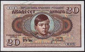 Югославия 20 динар 1936г. P.30 AUNC(желтые пятна) - Югославия 20 динар 1936г. P.30 AUNC(желтые пятна)