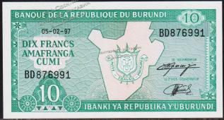 Бурунди 10 франков 1997г. P.33d(1) - UNC - Бурунди 10 франков 1997г. P.33d(1) - UNC