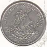 33-89 Восточные Карибы 25 центов 1989г. КМ # 14 медно-никелевая 6,48гр. 23,98мм