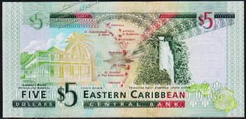 Восточные Карибы 5 долларов 2008г. Р.47 UNC - Восточные Карибы 5 долларов 2008г. Р.47 UNC