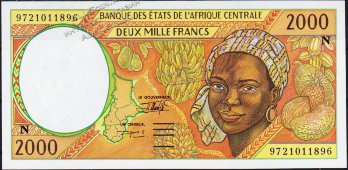 Банкнота Экваториальная Гвинея 2000 франков 1997 года. P.503Nd - UNC - Банкнота Экваториальная Гвинея 2000 франков 1997 года. P.503Nd - UNC
