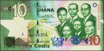 Банкнота Гана 10 седи 2017 года. P.39f - UNC - Банкнота Гана 10 седи 2017 года. P.39f - UNC