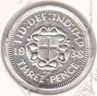 30-49 Великобритания 3 пенса 1938г. КМ # 848 серебро 1,4138гр. 16мм