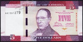 Банкнота Либерия 5 долларов 2016 года. P.31 UNC - Банкнота Либерия 5 долларов 2016 года. P.31 UNC