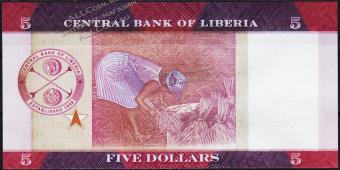 Банкнота Либерия 5 долларов 2016 года. P.31 UNC - Банкнота Либерия 5 долларов 2016 года. P.31 UNC