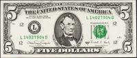 Банкнота США 5 долларов 1988А года. Р.481в - UNC "L" L-D