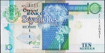 Банкнота Сейшельские острова 10 рупий 2010 года. Р.36в - UNC - Банкнота Сейшельские острова 10 рупий 2010 года. Р.36в - UNC