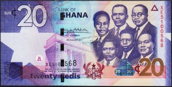 Банкнота Гана 20 седи 2017 года. P.40g - UNC - Банкнота Гана 20 седи 2017 года. P.40g - UNC