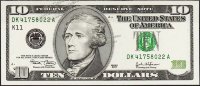 Банкнота США 10 долларов 2003 года.  Р.518 UNC "DK-A"