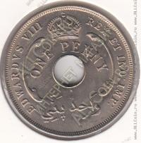 22-160 Западная Африка 1 пенни 1936Hг. КМ #16 UNC медно-никелевая 30,5мм
