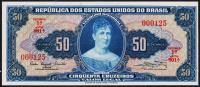 Банкнота Бразилия 50 крузейро 1961 года. P.169 UNC