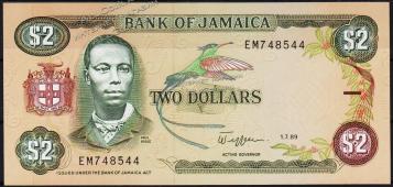 Банкнота Ямайка 2 доллара 1989 года. P.69с - UNC - Банкнота Ямайка 2 доллара 1989 года. P.69с - UNC