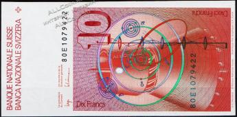Швейцария 10 франков 1980г. P.53в(52) - UNC - Швейцария 10 франков 1980г. P.53в(52) - UNC