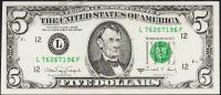 Банкнота США 5 долларов 1988А года. Р.481в - AUNC "L" L-F