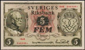 Швеция 5 крон 1948г. P.41 UNC - Швеция 5 крон 1948г. P.41 UNC
