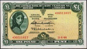 Ирландия Республика 1 фунт 1964г. P.64а(3) - UNC- - Ирландия Республика 1 фунт 1964г. P.64а(3) - UNC-