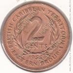 23-80 Восточные Карибы 2 цента 1955г. КМ # 3 бронза 9,55гр. 30,5мм.