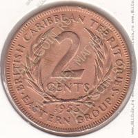 23-80 Восточные Карибы 2 цента 1955г. КМ # 3 бронза 9,55гр. 30,5мм.