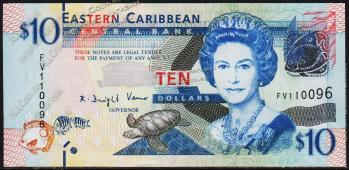 Восточные Карибы 10 долларов 2012г. Р.52 UNC - Восточные Карибы 10 долларов 2012г. Р.52 UNC