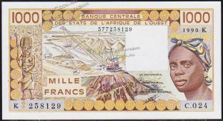 Сенегал 1000 франков 1990г. P.707K.j - UNC - Сенегал 1000 франков 1990г. P.707K.j - UNC