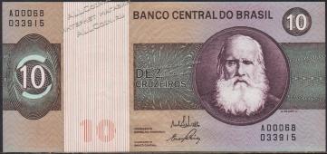 Банкнота Бразилия 10 крузейро 1970 года. Р.193а - UNC - Банкнота Бразилия 10 крузейро 1970 года. Р.193а - UNC