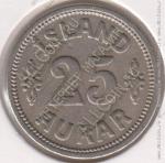 1-113 Исландия 25 аурар 1922г. KM# 2.1 медно-никелевая 2,4гр 16,0мм 