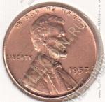 26-114 США 1 цент 1957г. KM# A 132 медь-цинк 3,11гр 19,0мм