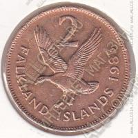 27-80 Фолклендские Острова 2 пенса 1985г. КМ # 3 бронза 7,12гр. 25,91мм