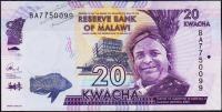 Банкнота Малави 20 квача 2016 года. P.63с - UNC