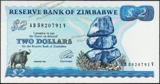 Банкнота Зимбабве 2 доллара 1994 года. P.1d - UNC - Банкнота Зимбабве 2 доллара 1994 года. P.1d - UNC