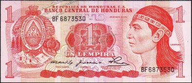 Банкнота Гондурас 1 лемпира 1980 года. P.68а - UNC - Банкнота Гондурас 1 лемпира 1980 года. P.68а - UNC