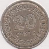 24-9 Малайя 20 центов 1950г.  - 24-9 Малайя 20 центов 1950г. 