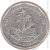 6-7 Восточные Карибы 1 доллар 2002 г. KM#39 Медь-Никель 7,98 гр. 26,5 мм.