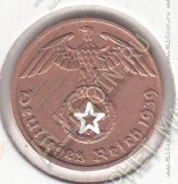 10-114 Германия 1 рейхспфенниг 1939г. КМ # 89 А бронза 2,01гр. 17,43мм