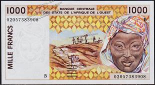 Бенин 1000 франков 2002г. P.211Bм - UNC - Бенин 1000 франков 2002г. P.211Bм - UNC